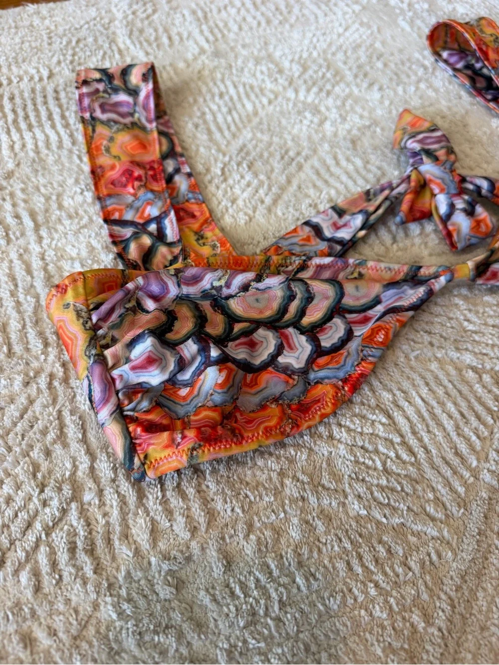 Strawberry Milk Mob Agate Geode Print Cutout Tie Back Bikini Top M